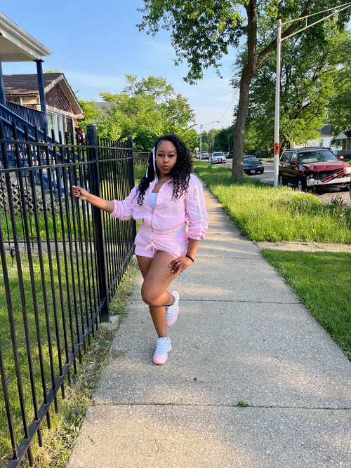 Side striped jacket and short set