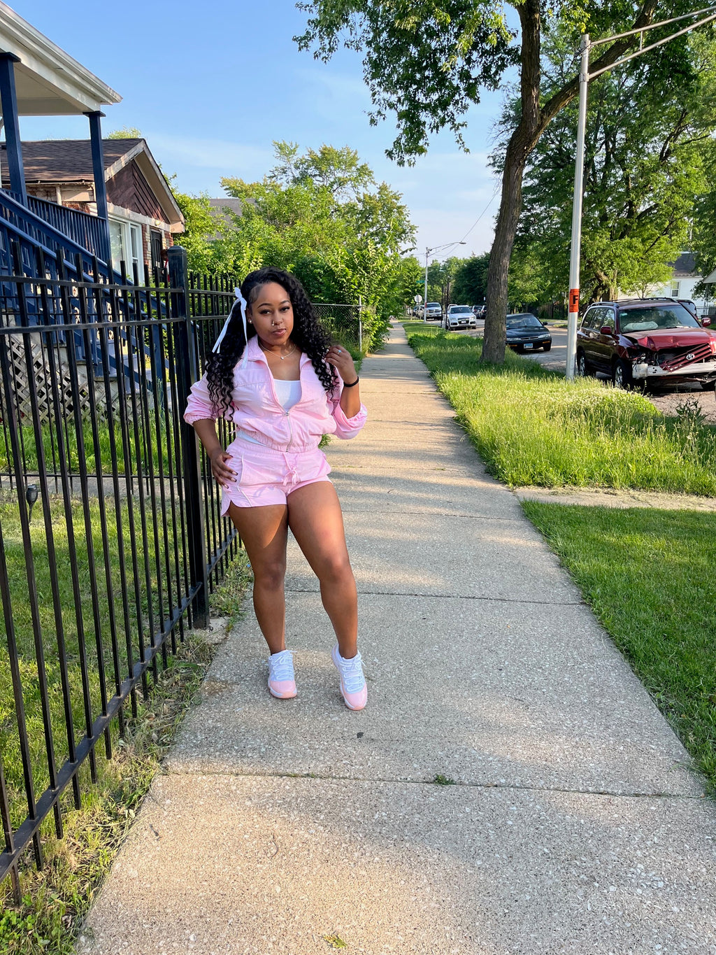 Side striped jacket and short set